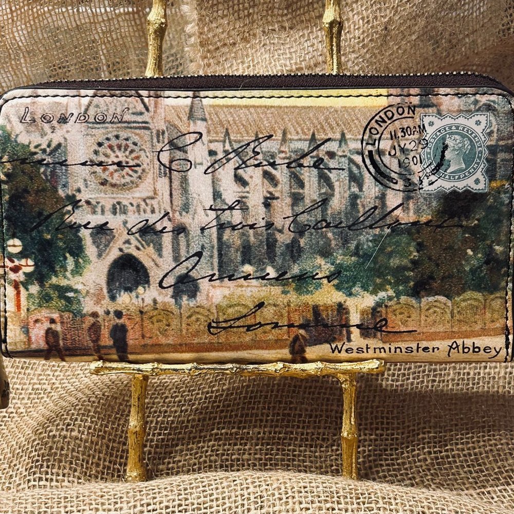 PATRICIA NASH IMPERIA WESTMINSTER TABACCO LEATHER ZIP-AROUND POSTCARD WALLET 